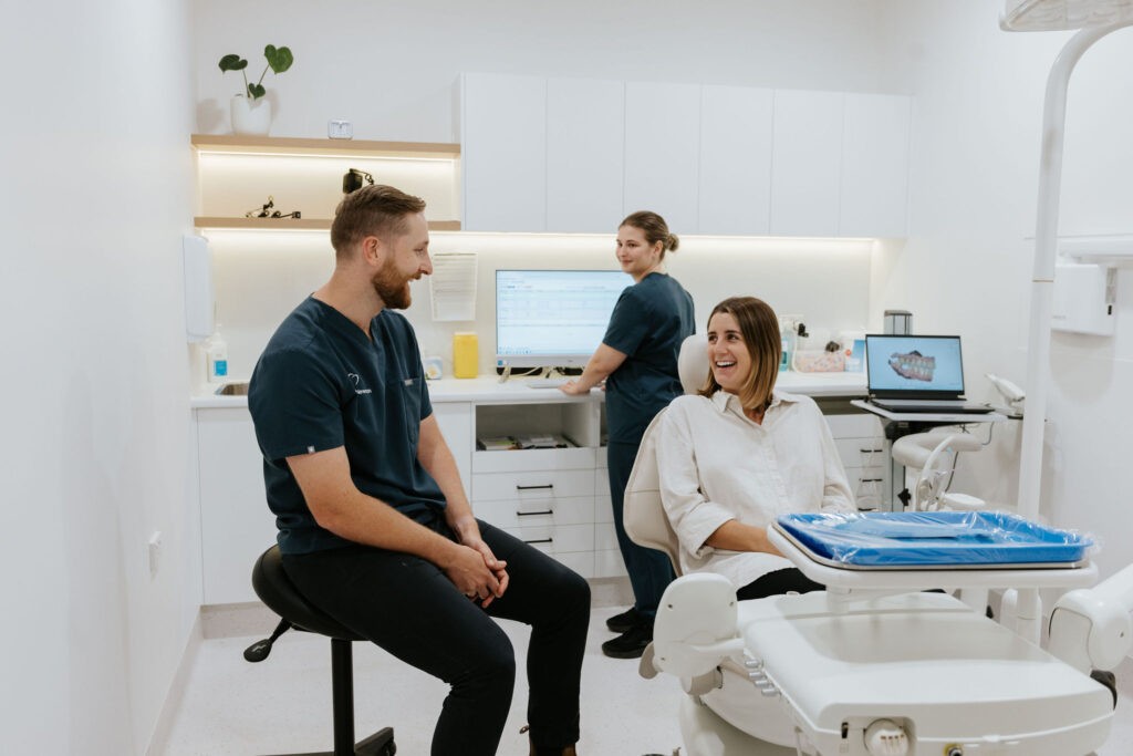 Patient receiving dental crown treatment with caring team at Mary St Dental Gympie